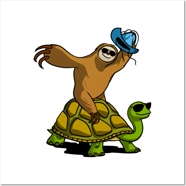 Sloth Riding Turtle Wall Art by underheaven